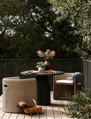 Create a relaxing retreat to soak in the outdoors with the Basil outdoor dining table and Tucson outdoor dining armchair