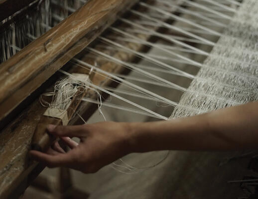 Genesis on the loom: Shades are hand-woven to size, up to 180 inches wide