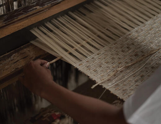 Creel on the loom: Shades are hand-woven to the size of the window